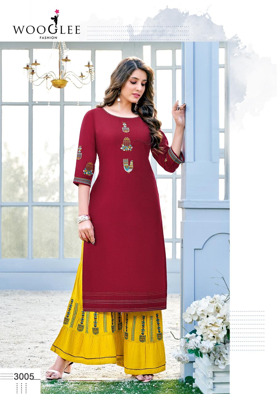 Wooglee Sunshine New Designer Ethnic Wear Kurti With Bottom Collection